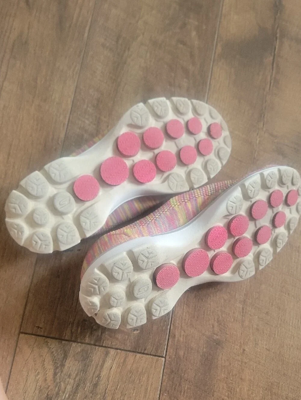 Skechers Slip-On Knit Sneakers in Pink and Neon Yellow